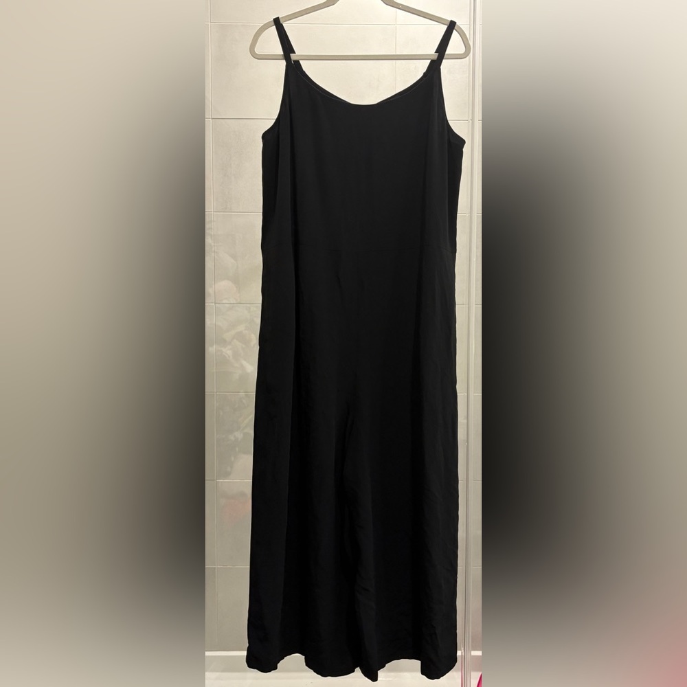 EILEEN FISHER Cami Jumpsuit- Black Viscose Crepe Sleeveless Wide Leg Minimalist - Picture 10 of 15